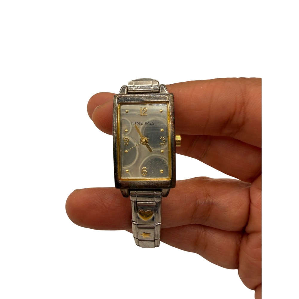 Nine West Rectangle Face Watch‎ Gold Heart Star Charm Two Tone need battery